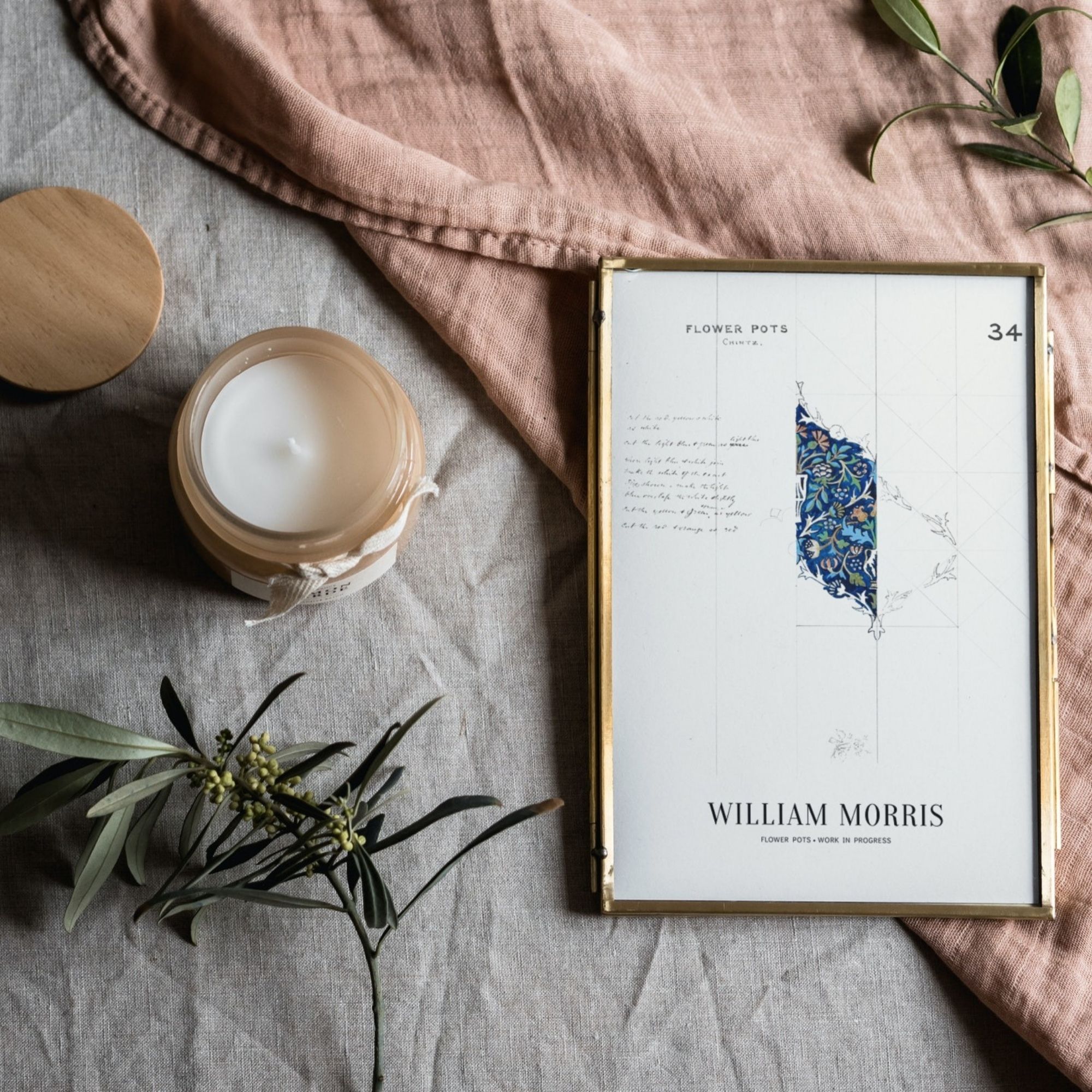 Iconic William Morris 'Flower Pots' poster with a rich blue chintz pattern, epitomizing the celebrated vintage botanical design from the Arts and Crafts movement, ideal for artistic home decor.