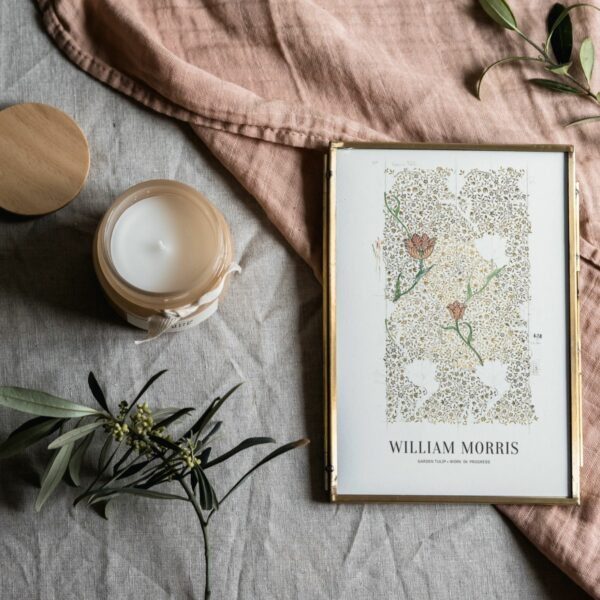 Authentic William Morris vintage botanical poster showcasing a lush Garden Tulip design, perfect for collectors and enthusiasts of classic Arts and Crafts movement patterns in home decor.