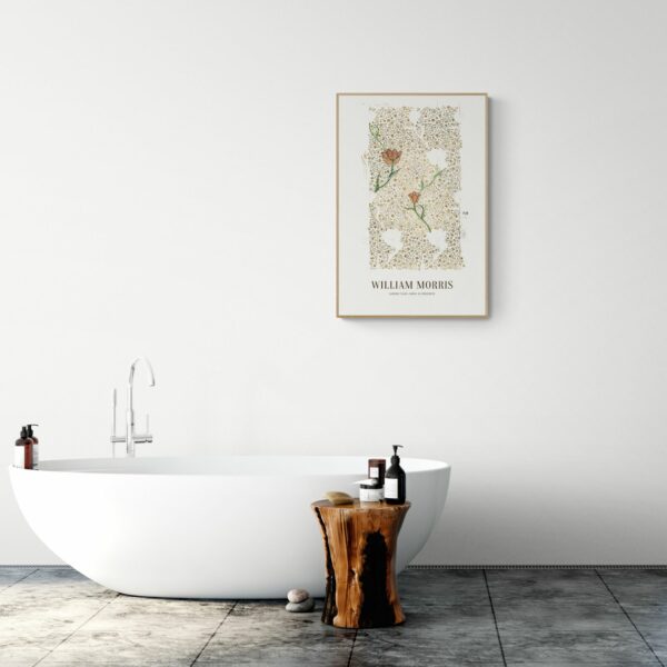 Authentic William Morris vintage botanical poster showcasing a lush Garden Tulip design, perfect for collectors and enthusiasts of classic Arts and Crafts movement patterns in home decor.