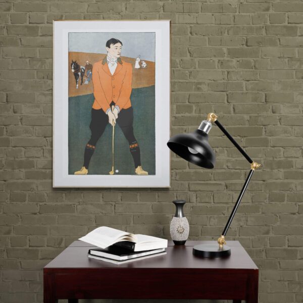 Vintage Art Nouveau Golf Poster by Edward Penfield featuring a Golfer in Red Jacket Preparing to Swing, Early 1900s Style Wall Art for Collectors and Enthusiasts