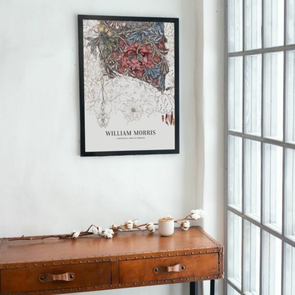 Elegant William Morris vintage poster with a 'Honeysuckle' theme, rich in color and detail, capturing the essence of the Arts and Crafts movement for a timeless addition to any home decor collection.