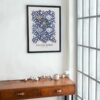 Striking William Morris vintage poster entitled 'Wey', showcasing a vibrant blue and white botanical design with intricate floral patterns, ideal for lovers of classic Arts and Crafts style decor.