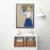 Edward Penfield vintage art print of a stylish woman in a blue skirt and polka-dot blouse holding a green umbrella, perfect for chic home decor.