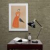 Edward Penfield vintage illustration of an elegant woman in a red coat holding an umbrella, classic early 20th-century fashion art print.