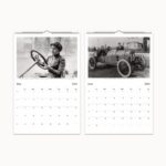 2024 'Those Glorious Days' Wall Calendar featuring restored images of early 20th-century motor racing, highlighting pioneers like Dario Resta and Joan Newton Cuneo, with historical notes on eco-friendly paper, perfect for motorsports fans and history enthusiasts.