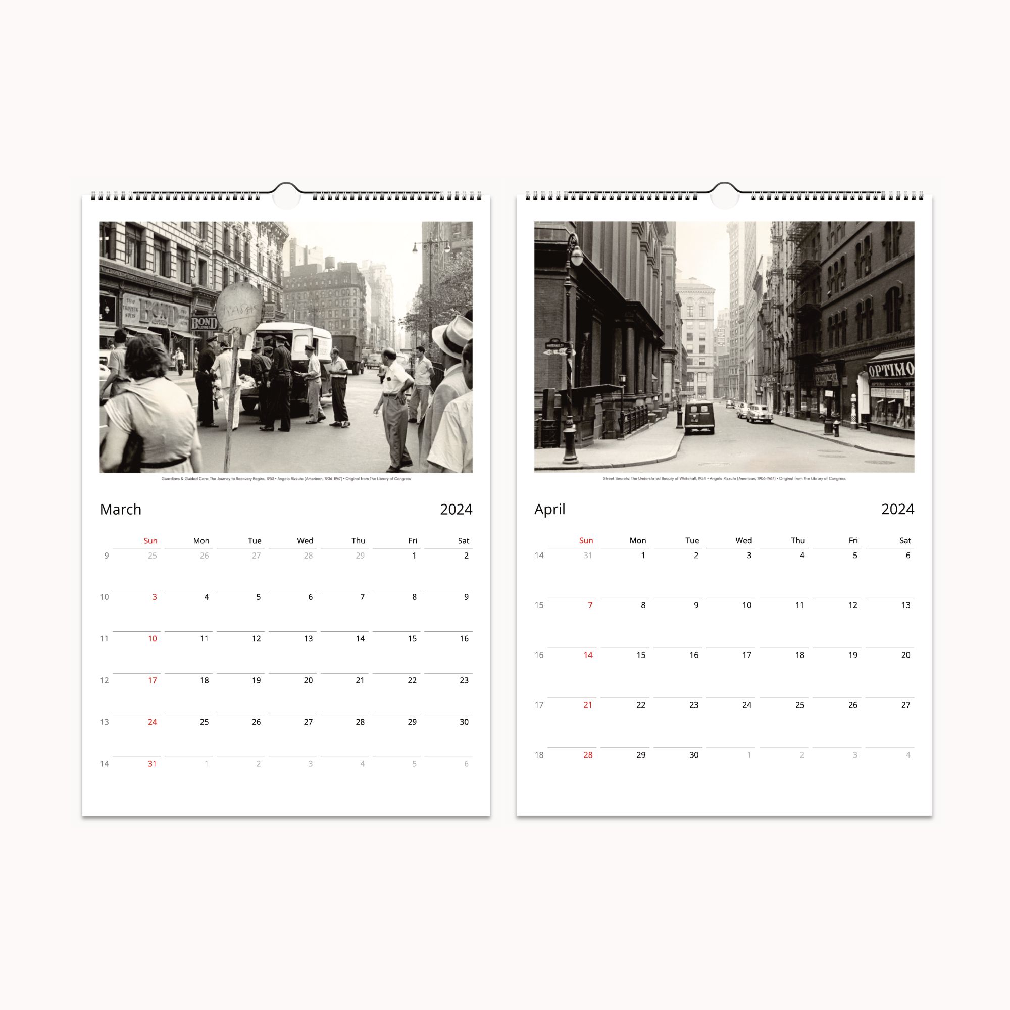 2024 Angelo Rizzuto Wall Calendar showcasing vintage New York street photography with detachable images for framing, perfect for planning and as a 40th birthday gift.