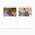 2024 Edgar Degas Ballet Art wall calendar, featuring monthly Impressionist prints of ballet scenes, with space for notes. Ideal for art lovers and perfect for framing.