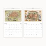 2024 'From Antwerp to New York' Wall Calendar with restored historical maps and educational narratives, perfect for history buffs and geography enthusiasts, offering space for notes and framable art.