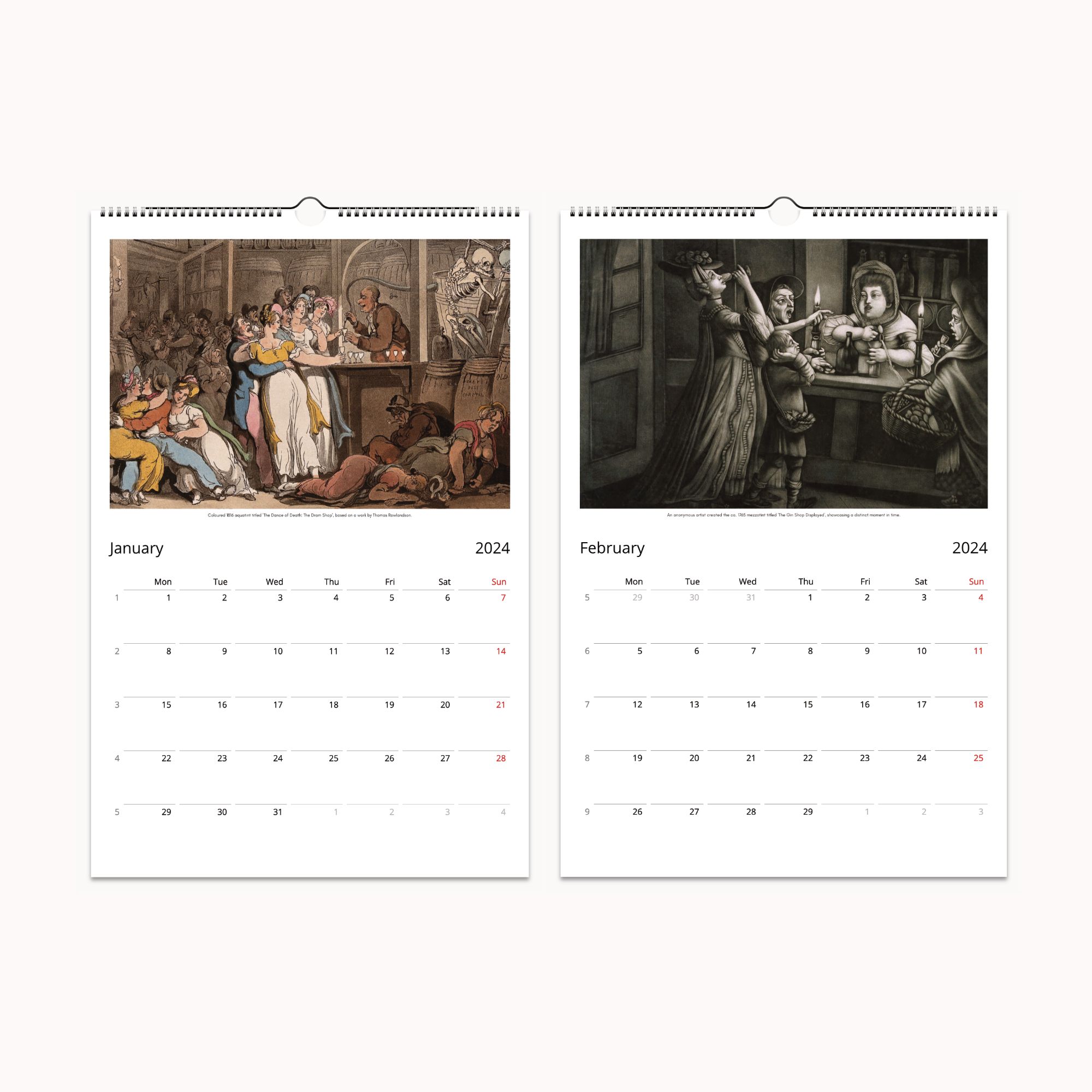 Artistic representation of England's gin history from 1700–1850, as featured in the 2024 Gin Chronicles Wall Calendar.