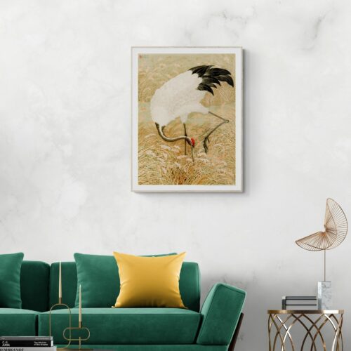 Sarus Crane in Rice Field 1884 by G.A. Audsley from The Ornamental Arts of Japan Vintage Art Poster