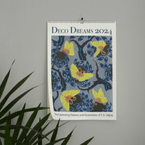 2024 Emile-Alain Séguy Art Deco Wall Calendar featuring monthly botanical and zoological illustrations with space for notes.