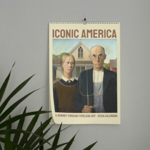 2024 Wall Calendar 'Iconic America: A Journey Through Timeless Art' - Featuring Emanuel Leutze, Winslow Homer, Albert Bierstadt, and 'American Gothic' by Grant Wood, with Functional Date Space, Ideal for Gifting and Home Décor.