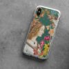 Renaissance-inspired phone case with a classic portrait and vibrant floral pattern, blending historical art with modern smartphone protection on a grey backdrop