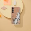 Stylish phone case with abstract floral design in earth tones, offering a modern artistic twist for protective smartphone accessories on a textured background