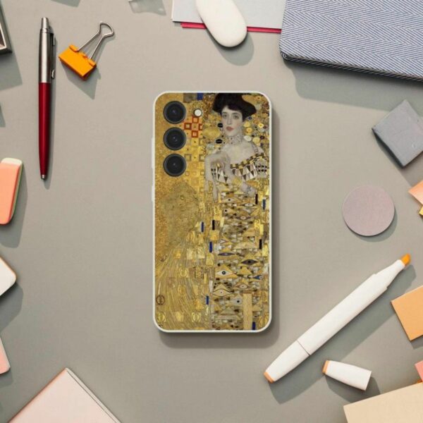 Art Nouveau phone case with a Gustav Klimt inspired golden portrait, providing a stylish safeguard for your device while embracing the luxury of Viennese modernist art.