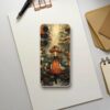 Vintage Arthur Rackham art phone case, featuring a whimsical illustration of a girl in a red dress with forest mushrooms, designed to protect and stylize your device while celebrating the enchanting Golden Age of British illustration.