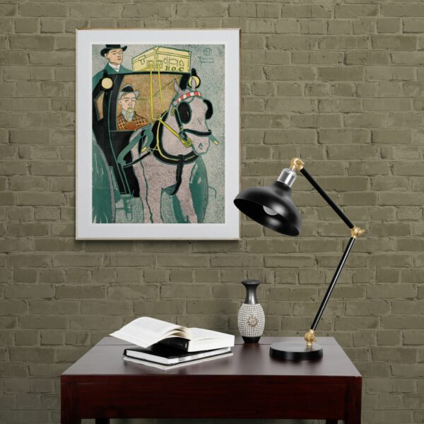 Edward Penfield vintage art nouveau print, early 1900s retro wall art, classic horse carriage advertising, unique art collector find.
