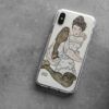 Egon Schiele inspired artwork phone case featuring an expressive portrait of a seated woman with a bold pose, offering a fusion of modern smartphone protection and classic Viennese art nouveau style.