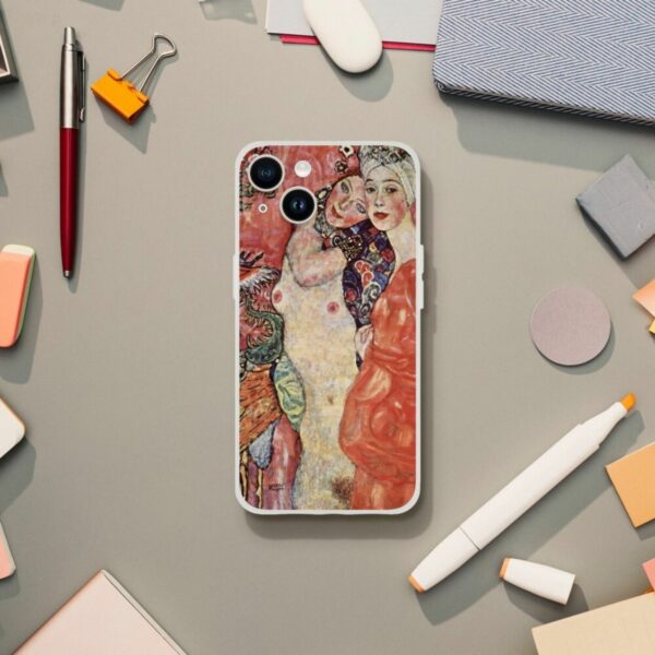 Gustav Klimt inspired phone case featuring the Girlfriends painting, with vibrant colors and intricate patterns, offering both a fashionable accessory and a protective cover for art-loving smartphone users.