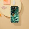 Transparent phone case with a hidden leopard and zebra in a dense jungle foliage design, creating a sense of mystery and adventure for wildlife and nature lovers on a textured grey backdrop
