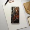 Fantasy themed phone case featuring intricate Arthur Rackham style artwork of a majestic woman with flowing hair entwined in roots and woodland creatures, ideal for enhancing smartphone aesthetics with a touch of classic artistry.