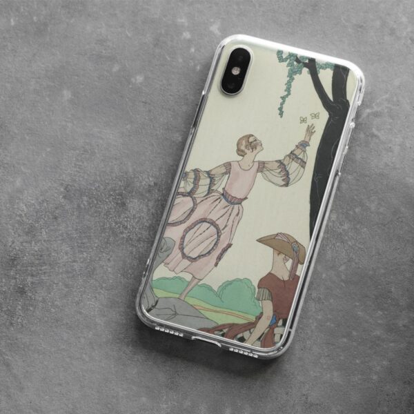 George Barbier phone case design featuring an Art Deco illustration of a woman in a springtime garden, combining vintage charm with modern smartphone protection.