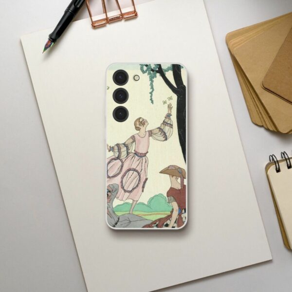 George Barbier phone case design featuring an Art Deco illustration of a woman in a springtime garden, combining vintage charm with modern smartphone protection.