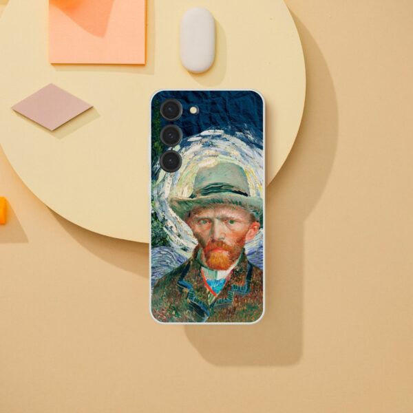 Artistic phone case featuring a self-portrait of a post-impressionist painter with expressive brush strokes, ideal for art lovers seeking to combine classic art with everyday tech
