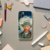 Artistic phone case featuring a self-portrait of a post-impressionist painter with expressive brush strokes, ideal for art lovers seeking to combine classic art with everyday tech