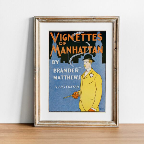 Vintage 1900s Vignettes of Manhattan illustration by Brander Matthews, Art Nouveau style print by Edward Penfield, perfect for art collectors and retro wall art enthusiasts.
