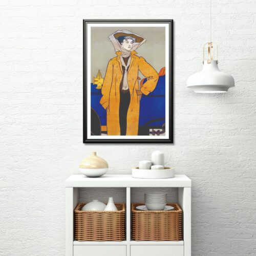 Stylish Edward Penfield Art Nouveau Poster of Woman in Yellow Coat - Vintage 1900s Fashion Wall Art Print for Home Decor and Collectors