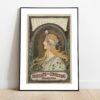 Vintage Alphonse Mucha advertising poster for chocolates and confections, featuring a profile of a regal woman with ornate headdress against a mosaic background.