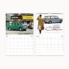 Wall Calendar featuring a vintage British Triumph car on a sandy beach with a sunbathing woman, symbolizing the dual charm of show and performance.