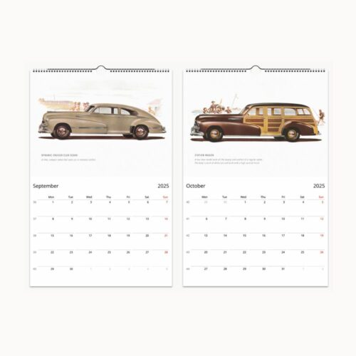 Vintage Oldsmobile B-44 Wall Calendar, Classic Red American Car Illustration, Nostalgic Automotive Decor, Retro Style Monthly Calendar for Home and Office, Collectible Gift for Classic Car Enthusiasts and Dad