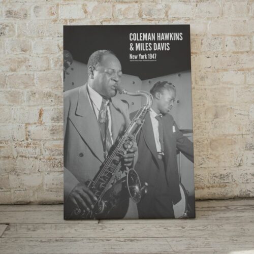 Vintage Jazz Posters Featuring Coleman Hawkins and Miles Davis - Timeless Wall Art for Music Lovers and Collectors, Ideal for Sophisticated Decor and Gifts.