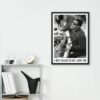 Black and white poster of Stevie Wonder playing the piano, wearing sunglasses, retro musical wall decor.