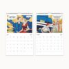 July and August of a 2025 wall calendar, each month illustrated with vibrant retro comic scenes set in various locations