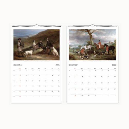 November portrays hunters with dogs on a heath and December shows a lively hunt gathering scene