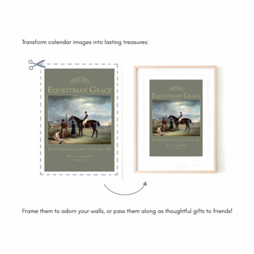 Idea for repurposing calendar art into framed pictures, showcasing equestrian grace for home decor