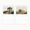 Calendar pages for May and June, presenting Mayer's artwork of a ruins scene and an Ottoman residence amidst nature's calm.