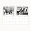 January and February pages of the 2025 Calendar with classic black and white photos capturing dynamic group of women and a serene rural scene, ideal for organizing important dates and events