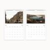 Calendar pages for May and June showing bustling historical streets of Ukraine and a panoramic view of a coastal town.