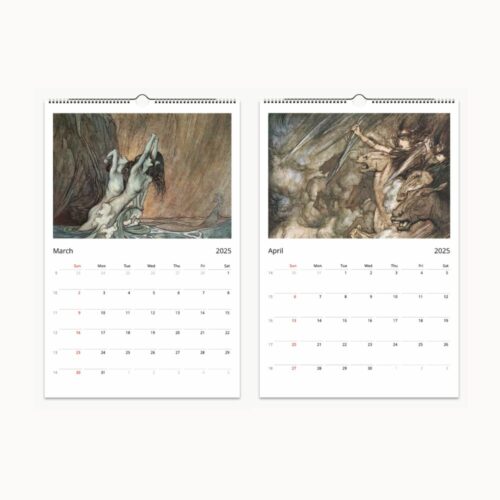 Arthur Rackham Illustrated Calendar - Celebrating Wagner's Opera with Monthly Mythical Artworks, Space for Events, Collectible for Art and Music Lovers.