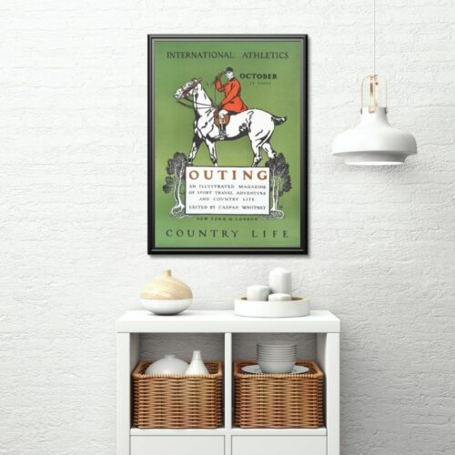 Vintage Edward Penfield Outing Magazine Cover Art - October Issue Featuring Equestrian Sport - 1900s Retro Wall Art Print for Country and Athletic Lifestyle Enthusiasts.
