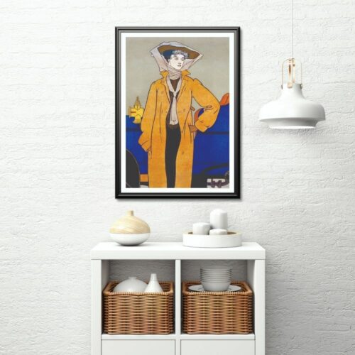 Stylish Edward Penfield Art Nouveau Poster of Woman in Yellow Coat - Vintage 1900s Fashion Wall Art Print for Home Decor and Collectors