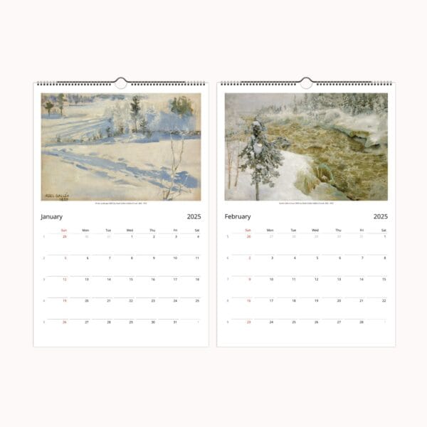 Akseli Gallen-Kallela wall calendar featuring Finnish Symbolism, National Romanticism, and Nordic mythology. This premium-quality art calendar showcases 12 stunning artworks inspired by the Kalevala and Finnish folklore, perfect for Scandinavian art lovers and collectors.