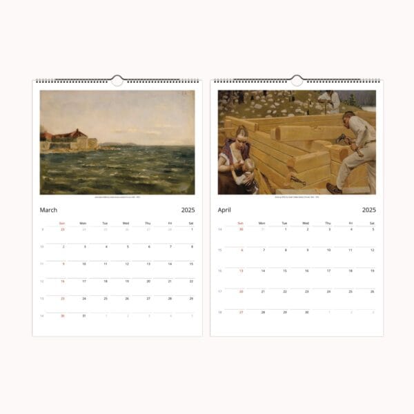 Akseli Gallen-Kallela wall calendar featuring Finnish Symbolism, National Romanticism, and Nordic mythology. This premium-quality art calendar showcases 12 stunning artworks inspired by the Kalevala and Finnish folklore, perfect for Scandinavian art lovers and collectors.