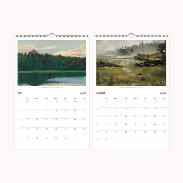 Akseli Gallen-Kallela wall calendar featuring Finnish Symbolism, National Romanticism, and Nordic mythology. This premium-quality art calendar showcases 12 stunning artworks inspired by the Kalevala and Finnish folklore, perfect for Scandinavian art lovers and collectors.