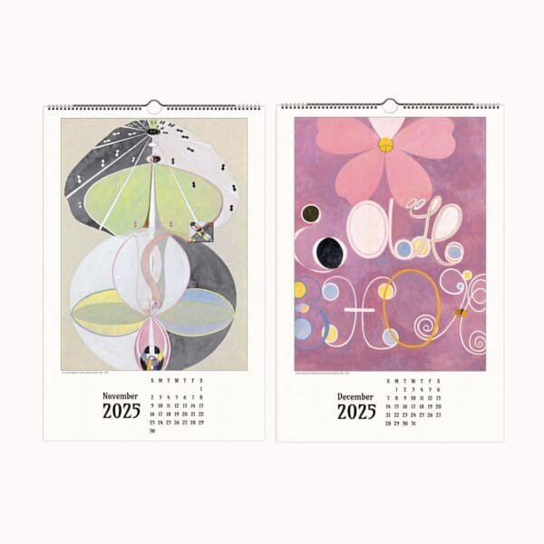 Hilma af Klint wall calendar featuring visionary abstract art, spiritual symbolism, and geometric compositions. Showcases 12 curated works from Paintings for the Temple, perfect for art lovers, home decor, and abstract expressionism enthusiasts. Can be repurposed as wall art.