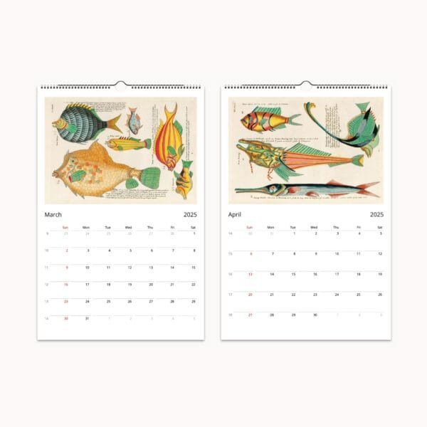 Louis Renard Wall Calendar featuring vintage marine art, historic fish illustrations, and colorful sea life engravings from the 18th century. Includes meticulously restored prints of tropical fish, crustaceans, and ocean creatures, making it a unique calendar and collectible art piece for marine biology enthusiasts and art lovers.